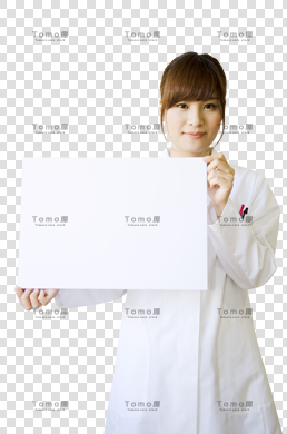 白いパネルを持った女性研修医・切り抜き画像